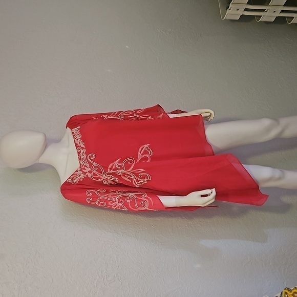 TUNIQUE Fairycore Hot Pink Chiffon Beaded Angled Assymetric Blouse - Picture 2 of 10